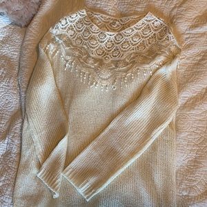 Cream sweater with lace